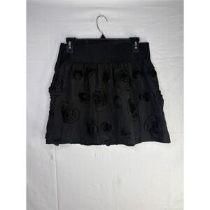 y2k Stooshy Black 3D Rosette Floral Mini Skirt Elastic Waist Small